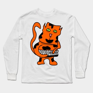 orange cat playing piano Long Sleeve T-Shirt